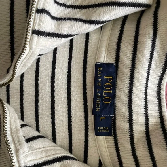 Polo by Ralph Lauren Men's Zip-Up Sweater - Cream and Black Stripes - Picture 5 of 7